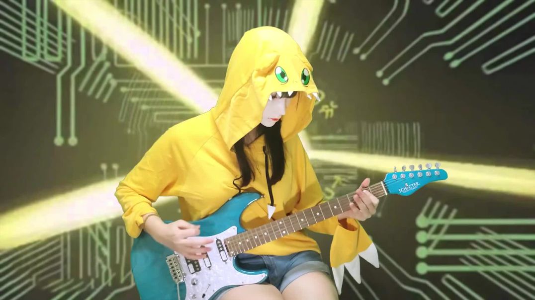 ⁣电吉他，动漫吉他_数码宝贝Digimon_Adventure_-_Brave_Heart，韩国女吉他手Nacoco